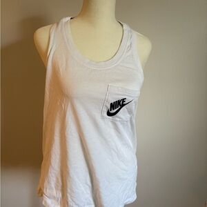 Nike White Women's Sleeveless Pocket Tank with Black Logo